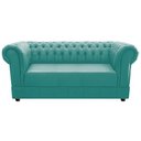 Ver imagem 2 de Conjunto Sofá Namoradeira e Poltrona Capitonê Chesterfield Suede Azul Tiffany Recepção Sala de Estar