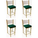 Ver imagem 1 de Conjunto 4 peças Banqueta Empilhável Alta para Bar cor Dourado Fosco assento veludo verde