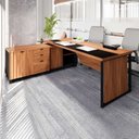 Ver imagem 1 de Mesa de Escritório Executiva com Armário Lateral e Caixa de Tomadas 3 Gavetas 200cm Corporate Nogal