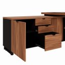 Ver imagem 6 de Mesa de Escritório Executiva com Armário Lateral e Caixa de Tomadas 3 Gavetas 200cm Corporate Nogal E Preto