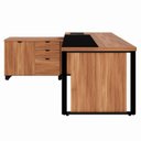 Ver mais imagens de Mesa de Escritório Executiva com Armário Lateral e Caixa de Tomadas 3 Gavetas 200cm Corporate Nogal E Preto