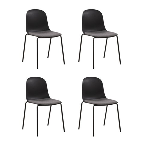Kit com 4 Cadeiras Bilbao Assento em Polipropileno com Almofada e Base Aço com Pintura Epóxi - Preto