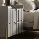 Ver imagem 4 de Mesa de Cabeceira Moriah 45cm Cinza com 2 Gavetas MDF Industrial Pés e Puxadores em Ferro Dourado
