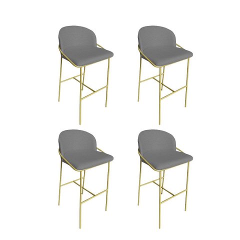 Kit 4 Banquetas Alta Bancada Base Ferro Dourada Jbv Móveis: Cinza