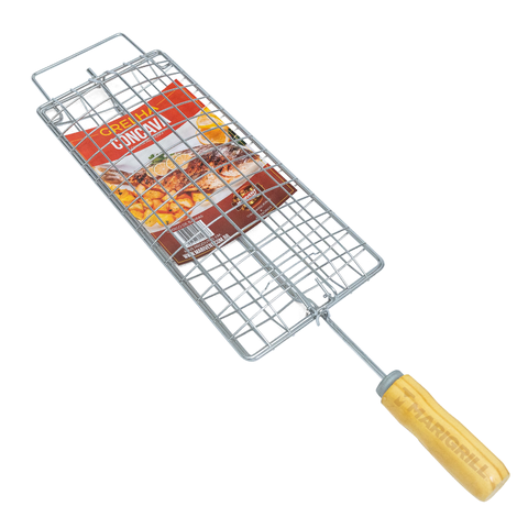 Grelha Côncava Abre e Fecha Marivent para Churrasqueira Churrasco Assar Peixe Frango Linguiça