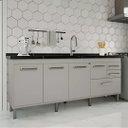 Ver imagem 1 de Gabinete de Cozinha Grande Balcão Branco 4 Portas 100% MDF:Cinza Cobalto