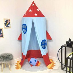Cabana Infantil Tenda Dossel 04 peças com Tapete - Foguete Azul - 1