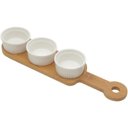 Ver imagem 4 de Conjunto 3 Petisqueiras de Porcelana com Suporte de Bambu 33cm X 8cm X 4cm, Branco - Wolff