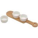 Ver imagem 3 de Conjunto 3 Petisqueiras de Porcelana com Suporte de Bambu 33cm X 8cm X 4cm, Branco - Wolff