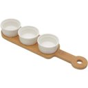 Ver imagem 1 de Conjunto 3 Petisqueiras de Porcelana com Suporte de Bambu 33cm X 8cm X 4cm, Branco - Wolff