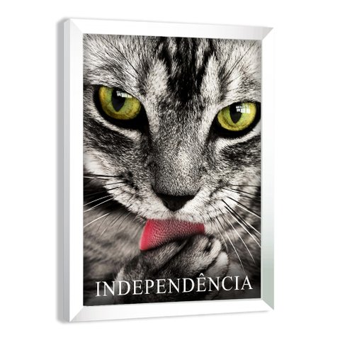 Quadro Motivacional Gato com Independência - Moldura Branca - 30x40cm