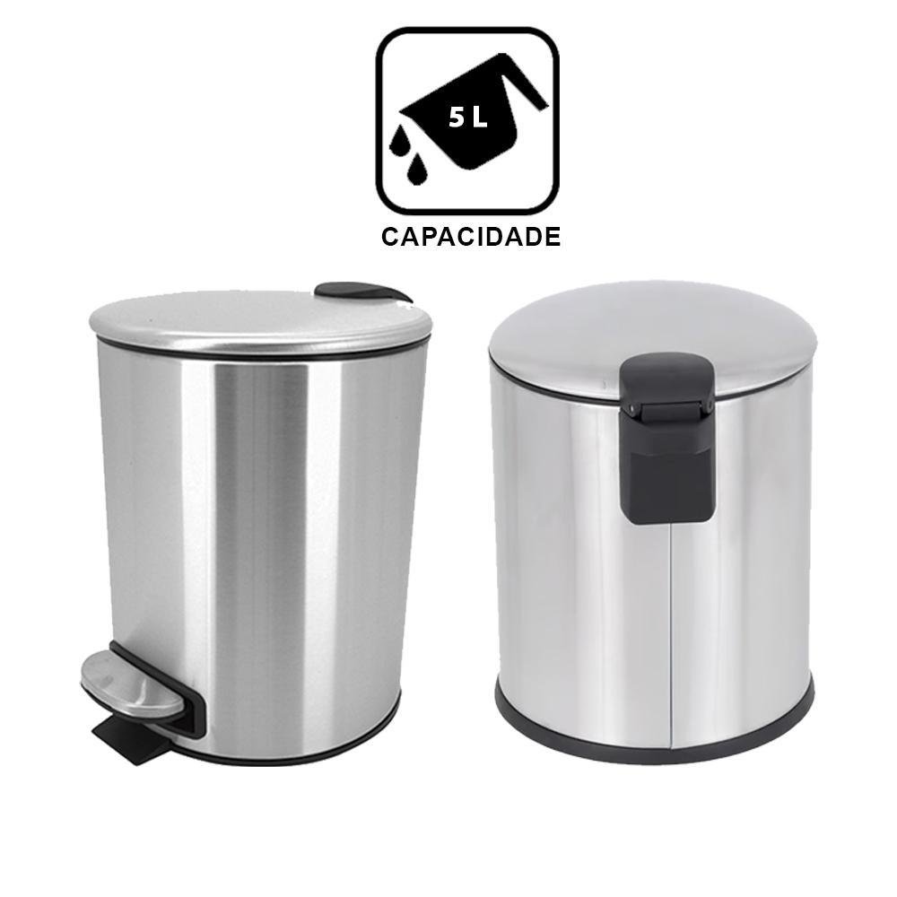 Lixeira 5 Litros Aço Inox com Pedal Cesto Removível Mimo | MadeiraMadeira