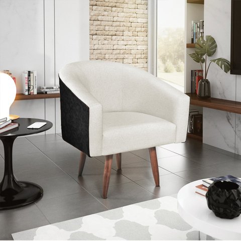 Poltrona Luiza Pés Palito Factor Preto e Linho - ADJ Decor