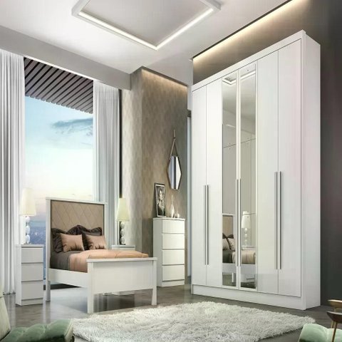 Guarda Roupa Robust 6 Portas 4 Gavetas 1 Espelho Cor:Branco