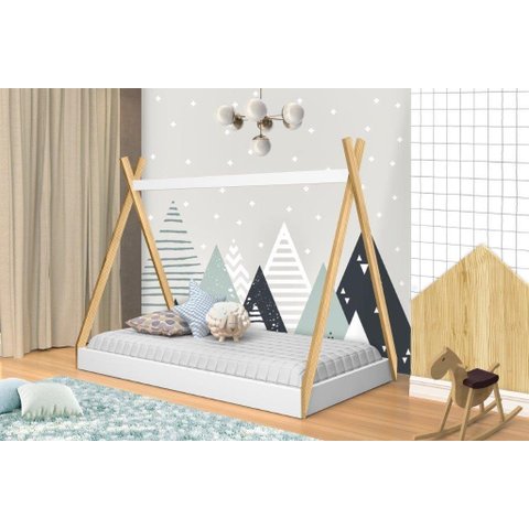 Cama Infantil Cabaninha com Colchão Brinde 100% Mdf Cor Branco Brilho Ja