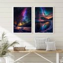 Ver imagem 1 de Kit 2 Quadros Decorativos Aurora Boreal 45x34cm:madeira Branca