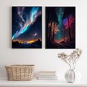 Ver imagem 2 de Kit 2 Quadros Decorativos Aurora Boreal 45x34cm:madeira Branca