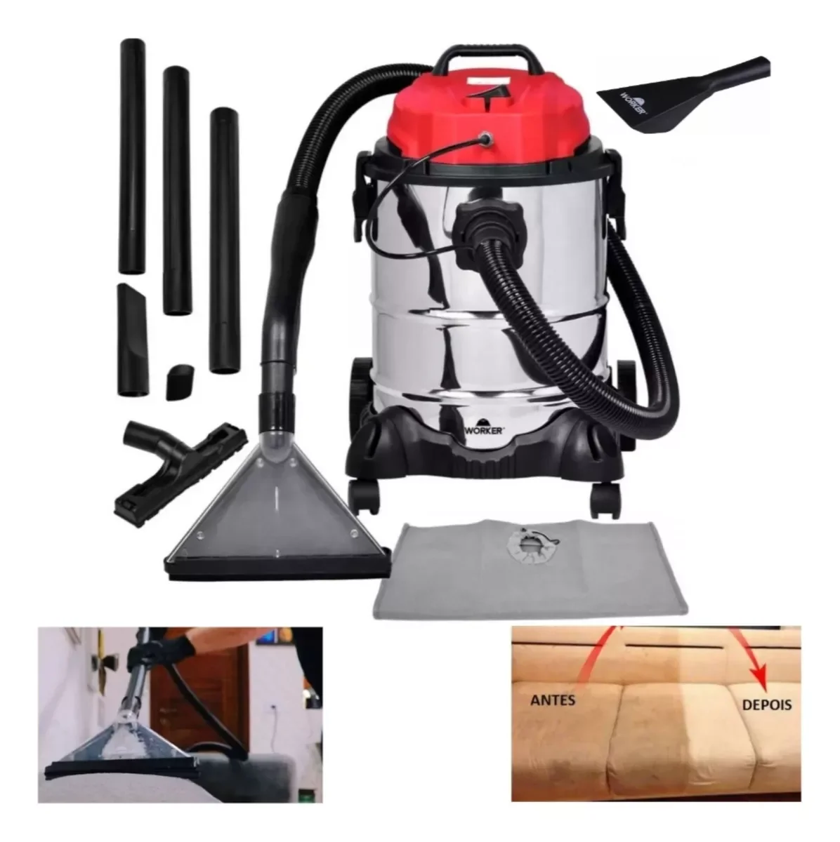 Ver imagem 3 de Worker Extratora Limpeza Elw Inox 25l Vermelho e Prateado 220v 60 Hz