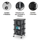 Ver imagem 3 de Gaveteiro Organizador Multiuso 3 Gavetas com Rodízios Alice Preto