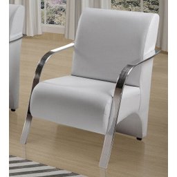 Poltrona Decorativa 1 Lugar Sevilha Braço Pé Alumínio Confortável para Sala TV Espera Corino Branco - 3