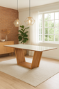 Ver imagem 1 de Mesa de Jantar Tampo 1,60x90 Mdf/vidro para 6 Lugares Pés Madeira Maciça Mel/offwhite