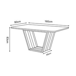Mesa de Jantar Tampo 1,60x90 Mdf/vidro para 6 Lugares Pés Madeira Maciça Mel/offwhite - 3