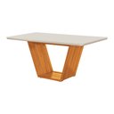 Ver imagem 2 de Mesa de Jantar Tampo 1,60x90 Mdf/vidro para 6 Lugares Pés Madeira Maciça Mel/offwhite