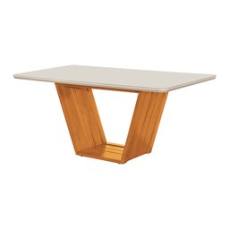 Mesa de Jantar Tampo 1,60x90 Mdf/vidro para 6 Lugares Pés Madeira Maciça Mel/offwhite - 2