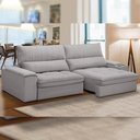 Ver imagem 1 de Sofá Retrátil Reclinável Living 280cm Nápoles F04 Veludo Cinza