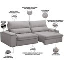 Ver imagem 3 de Sofá Retrátil Reclinável Living 280cm Nápoles F04 Veludo Cinza