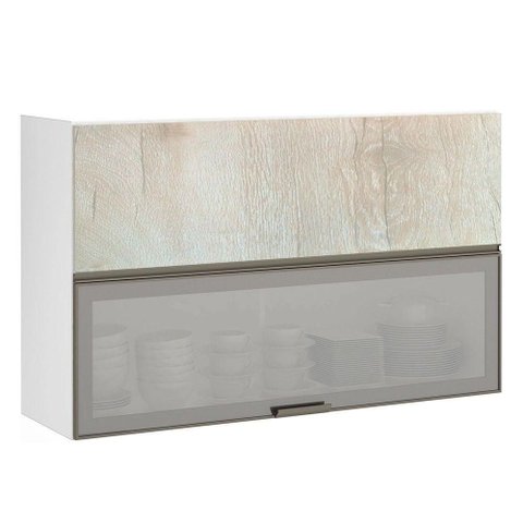 Armário Basculante Misto Perola 120 Cm 1 Porta Fechada 1 Porta Alumínio com Vidro Reflecta Prata