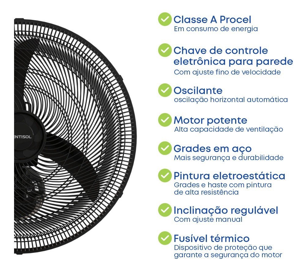 Ventilador de Parede 50 Cm Oscilante Ventisol 3 Pás 127v - 3