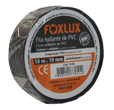 Fita Isolante Antichamas Preta 19mm X 10m - Foxlux, Tamanho: 10m:10m - 3