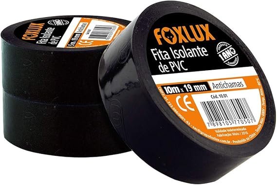 Fita Isolante Antichamas Preta 19mm X 10m - Foxlux, Tamanho: 10m:10m