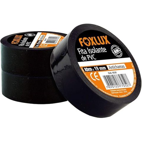 Fita Isolante Antichamas Preta 19mm X 10m - Foxlux, Tamanho: 10m:10m