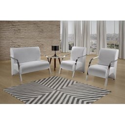 Kit 3 Poltronas Decorativa Sevilha Braço Alumínio Confortável Sala Corino Branco - 4