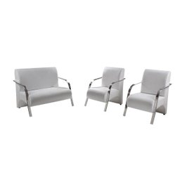 Kit 3 Poltronas Decorativa Sevilha Braço Alumínio Confortável Sala Corino Branco - 1