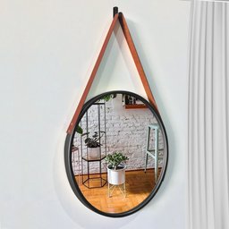 Espelho Decorativo Adnet Redondo Preto 60 cm com Alça Marrom - D'Rossi - 2