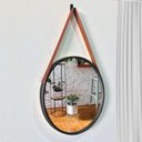 Ver imagem 2 de Espelho Decorativo Adnet Redondo Preto 60 cm com Alça Marrom - D'Rossi