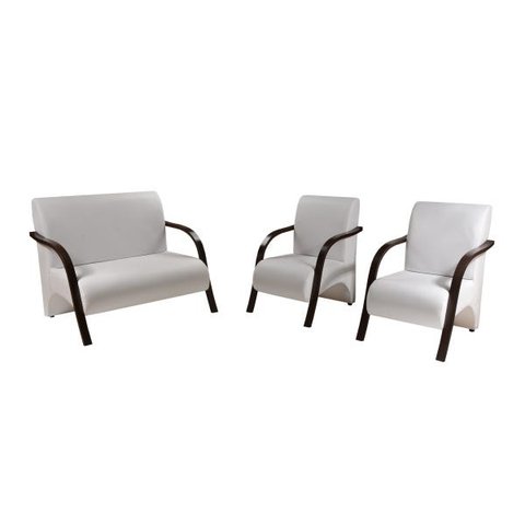 Kit 3 Poltronas Decorativa Sevilha Braço Madeira Confortável Sala Corino Branco
