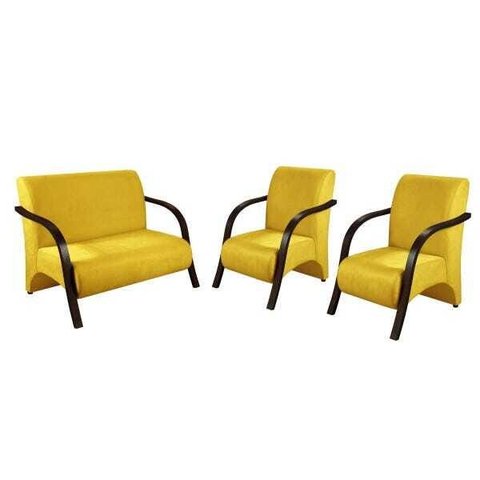 Kit 3 Poltronas Decorativa Sevilha Braço Madeira Confortável Sala Suede Amarelo
