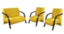 Ver imagem 1 de Kit 3 Poltronas Decorativa Sevilha Braço Madeira Confortável Sala Suede Amarelo
