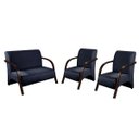 Ver imagem 1 de Kit 3 Poltronas Decorativa Sevilha Braço Madeira Confortável Sala Suede Azul Marinho