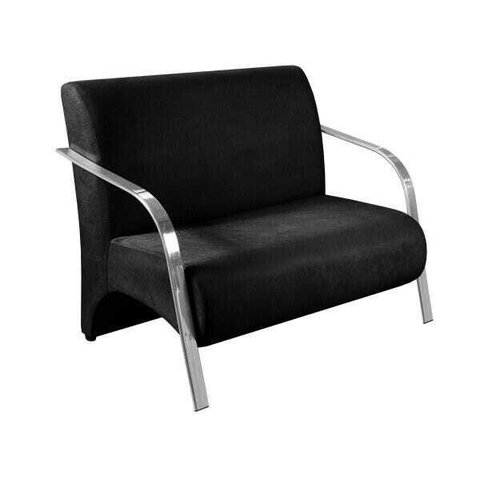 Poltrona Decorativa 2 Lugares Sevilha Braço Pé Alumínio Confortável para Sala Espera Suede Preto