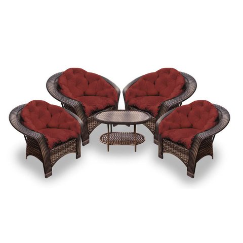Conjunto de Poltronas Fibra Sintética 19 - 4 Poltronas + 1 Mesa Centro - Tecido Duna Vermelho