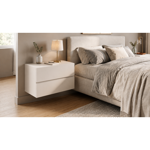 Kit Mesas de Cabeceira com 2 Gavetas Moderna Suspensas de Parede para Quarto Cama de Casal Eros 60