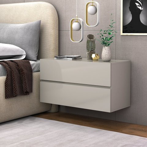 Kit Mesas de Cabeceira com 2 Gavetas Moderna Suspensas de Parede para Quarto Cama de Casal Eros 60
