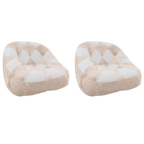 Kit 02 Poltrona Paloma Escritório Sala Pé Plástico Suede Bege Rosado e Suede Branco - Dominic Decor