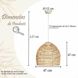 2 Pendente de Fibra Natural em Rattan E27 Cesto Nat71 - 8
