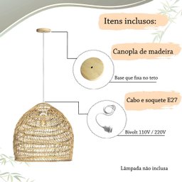2 Pendente de Fibra Natural em Rattan E27 Cesto Nat71 - 7